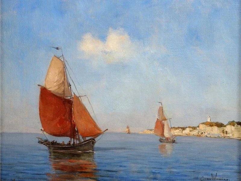 1861-Cornelis Antonie van Waning - Pescherecci a vele spiegate vicino alla costa